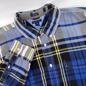 Tommy Hilfiger Trim Fit Mens XL Blue Plaid Long Sleeve Button Down Shirt